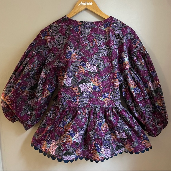 Kika Vargas - puffed sleeve wrap top. 100% cotton peplum peasant top xs - Picture 7 of 12